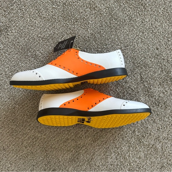 Biion The Oxford Mens 4 Women's 6 Spike-less Saddle Golf Shoes White Orange - Picture 4 of 7
